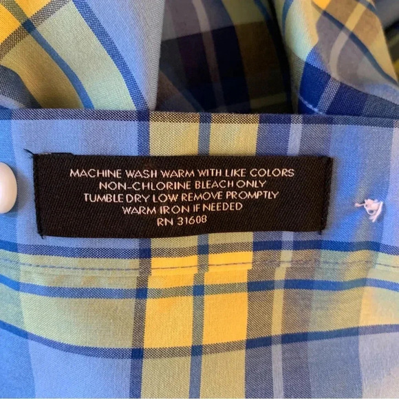 Jos A. Bank Travelers Collection Plaid Shirt Sz XL Blue Yellow Plaid Ivy League - Picture 7 of 7